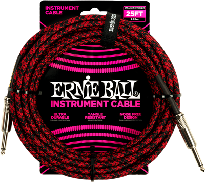 Ernie Ball Braided Instrument Cable 25ft Straight-Straight Black/Red