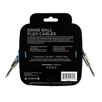 Ernie Ball Flex Instrument Cable 10ft - Blue