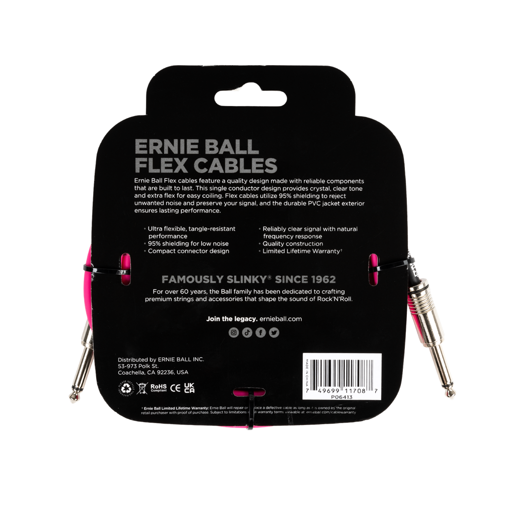 Ernie Ball Flex Instrument Cable 10ft - Pink
