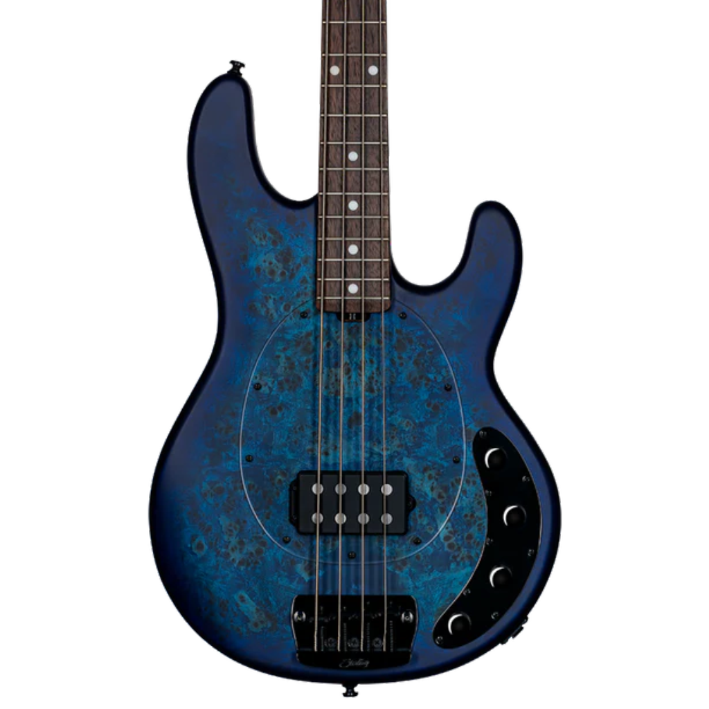 Sterling by Music Man Stingray RAY34 Rosewood Neck - Poplar Burl Neptune Blue Satin