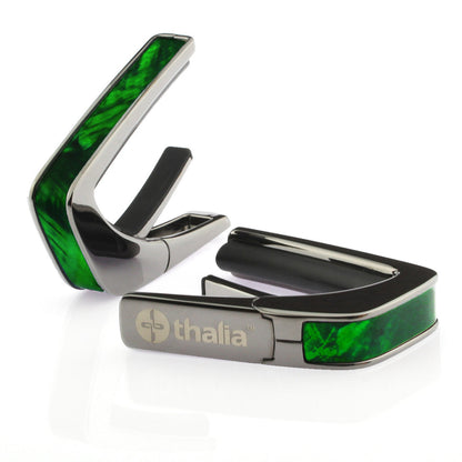 Thalia Exotic Series Shell Collection Capo ~ Black Chrome with Green Angel Wing Inlay
