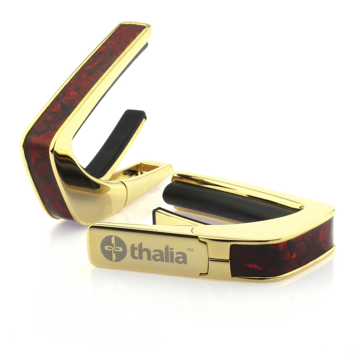 Thalia Exotic Series Shell Collection Capo ~ Gold with Crimson Paua Inlay