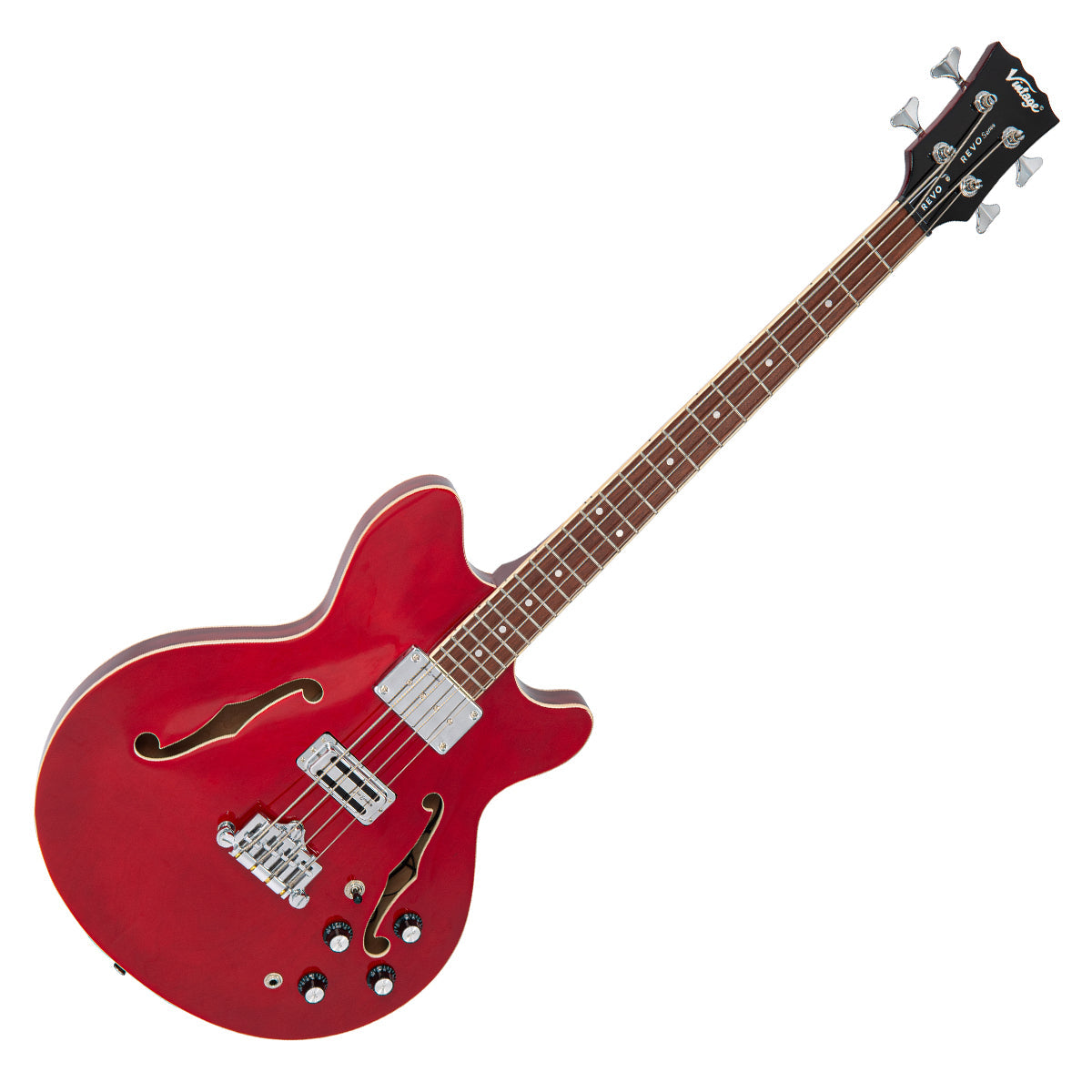 Vintage REVO Series 'Supreme' Semi Acoustic Bass - Cherry Red