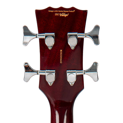 Vintage REVO Series 'Supreme' Semi Acoustic Bass - Cherry Red