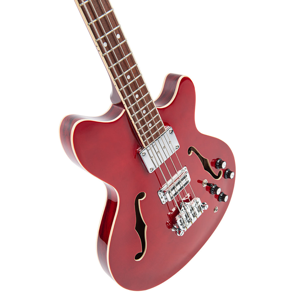 Vintage REVO Series 'Supreme' Semi Acoustic Bass - Cherry Red